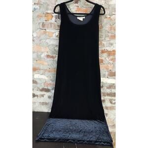 Sweet Jessie Womens Velour Maxi Dress Sz 10 Solid Black Tank Vintage 34